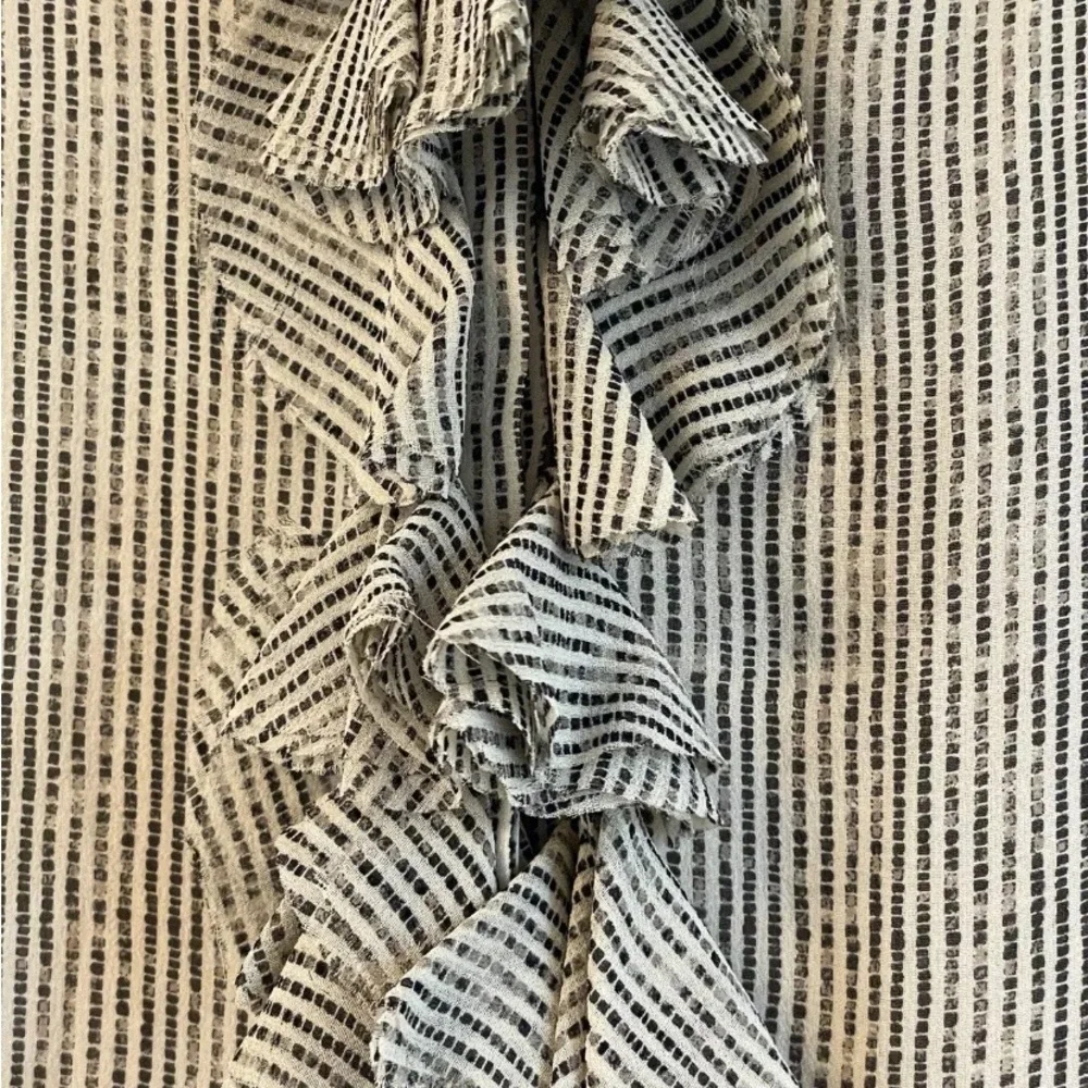 Tory Burch 100% Silk Ruffle Stitch Print Pinstripe Blouse - Picture 7 of 12